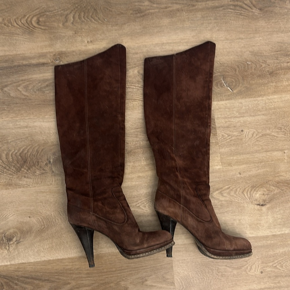 Vintage 70s Over the Knee Chocolate Brown Suede Boots Size 39 ARNOLD CHURGIN